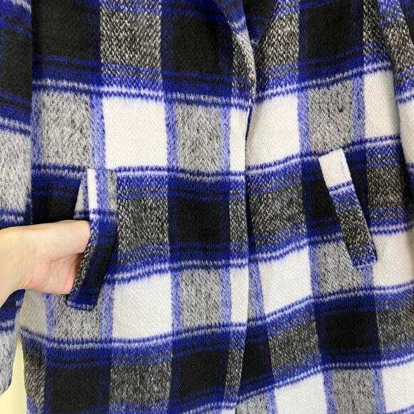 Forever 21 Sz M Longline Textured Plaid Coat Retro Duster Peacoat Relaxed Fit - Picture 8 of 16